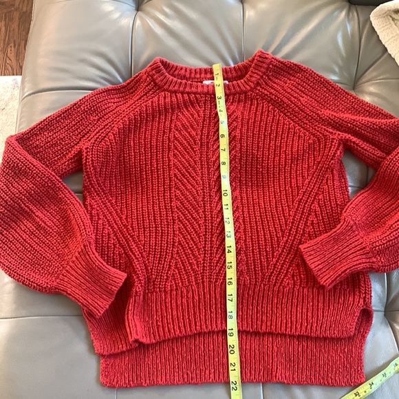 MADEWELL J8667 Balloon Sleeve Crew Neck Chunky Knit Sweater Orange-Red - Picture 7 of 9